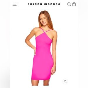 NWOT SUSANA MONACO RACER STRING NECK MINI DRESS IN BARBIE PINK GLO SIZE XS